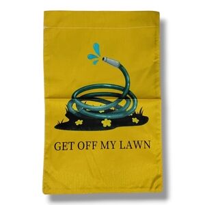 Humorous All Season Yellow Garden Woven Burlap Flag with Hose Design